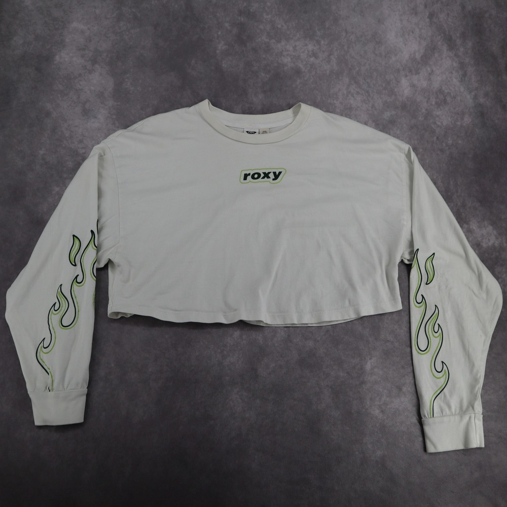 Roxy Kelia Flame Sleeve Crop Top Long Sleeve White Y2K Size M - Picture 3 of 15